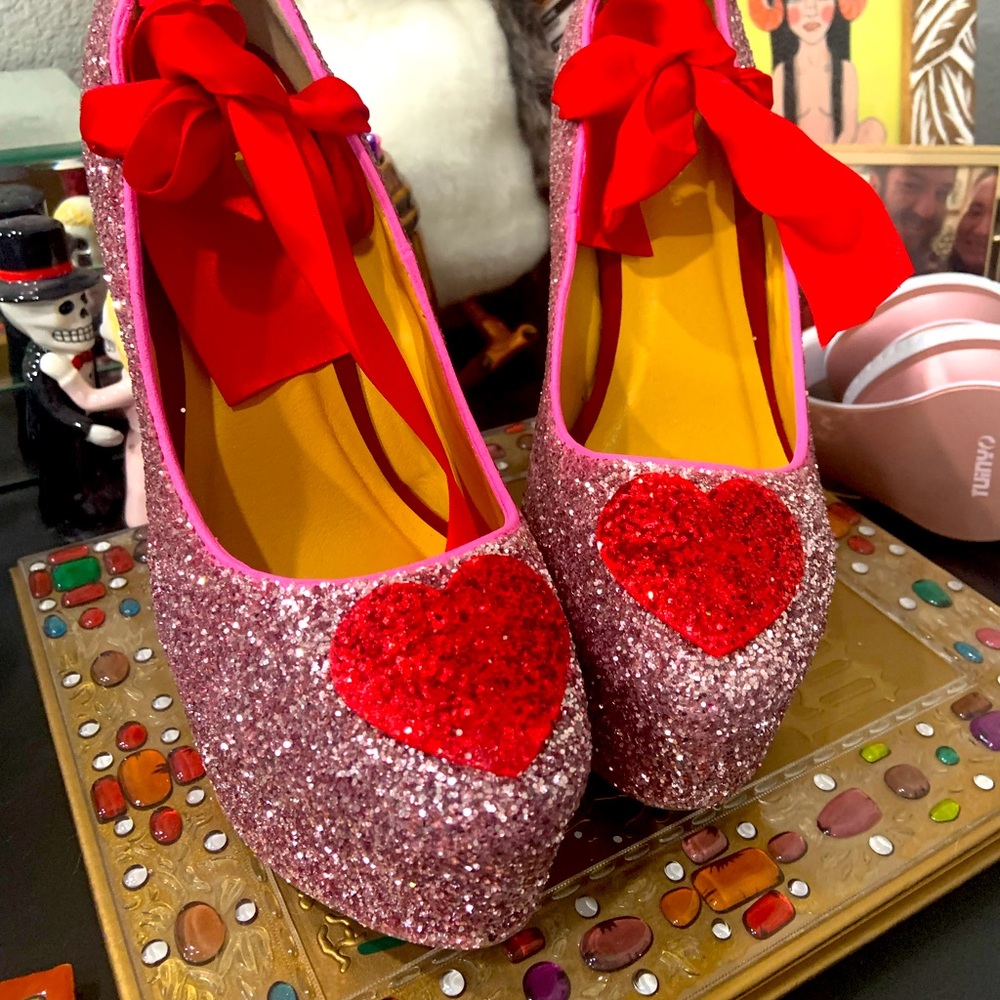 Glitter pink and red platform stiletto heels
